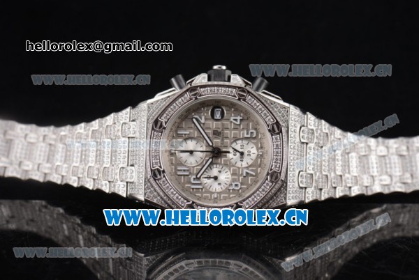 Audemars Piguet Royal Oak Offshore Seiko VK67 Quartz Steel/Diamonds Case with Arabic Numeral Markers and Grey Dial - Click Image to Close